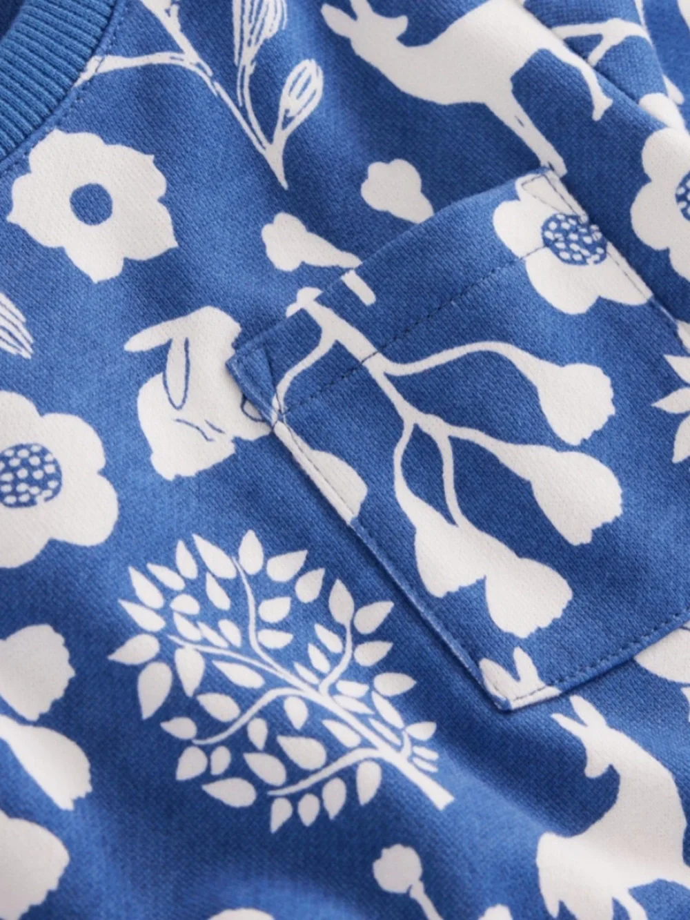 Mini Boden - Blue & White Woodland Floral Minna Sweatshirt Dress, Size 8-9y